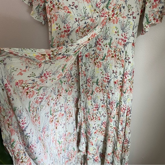 Anthropologie Raga Mint Green Floral V-Neck Wrap Flutter Sleeve Maxi Dress Sz M - Picture 7 of 9